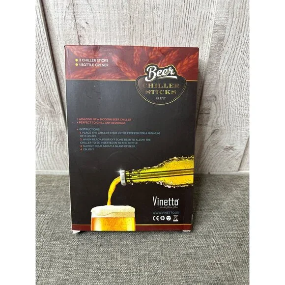 Beer Chiller Sticks Set by Vinetto w/ 3 Stainless Steel Chiller Sticks & Opener - Picture 2 of 3